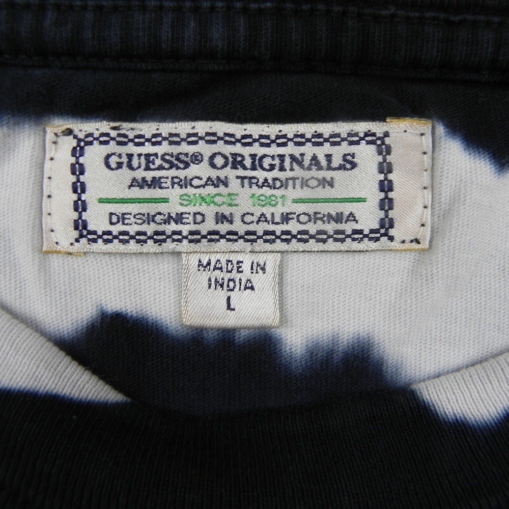 Guess Originals T-Shirt Mens Large Black White Tie Dye Striped Embroidered Logo - Picture 4 of 8